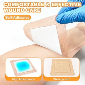 CARBOU Apósito de silicona superabsorbente Carbou de 10 x 20 cm, paquete de 10 unidades, autoadhesivo, impermeable, suave y muy absorbente para el cuidado de heridas, quemaduras, escaras, traumatismos