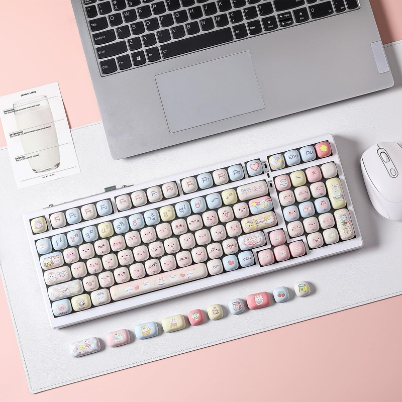 YUNZII Cute Pink Kitten Custom Keycaps, 141 Keys Dye Sub