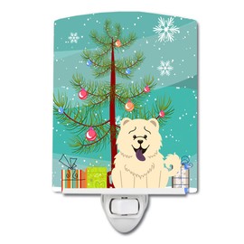 Caroline's Treasures BB4265CNL Merry Christmas Tree Chow Chow White Ceramic Night Light Compact, UL-Certified, Ideal for Bedroom, Bathroom, Nursery, Hallway, Kitchen, 6x4x3, Multicolor