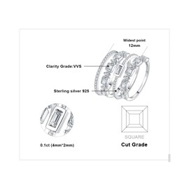 JewelryPalace Princess Emerald Cut CZ Stackable Wedding Ring Eternity Bands for Women, Cubic Zirconia 925 Sterling Silver 14K White Gold Plated Promise Ring for Her, 4pc Anniversary Ring Sets 8