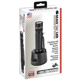 Maglite Mag-Tac LED Rechargeable Flashlight - Plain-Bezel, Matte Black