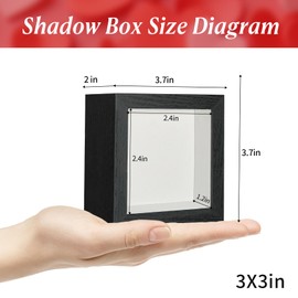 MUXIUNT 3x3 Small Square Shadow Box Picture Frame Display Case with Soft Linen Back,Small Mini Tiny Black Deep Shadow Memory Box Frame 3x3 for Nsect Specimen Baby Wedding Pet Graduation Medal Souvenir