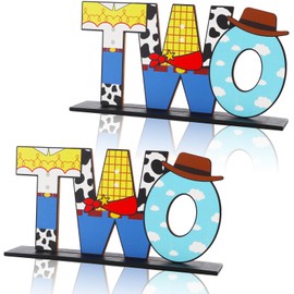 BAOOOFUL Cowboy Two Letter Sign Table Centerpieces for Boy Toy Theme 2nd Birthday Decorations,Cartoon Theme Two Year Old Birthday Supplies Favors Baby Shower Party Photo Booth Props(2 Set)