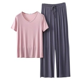 Women Summer V Neck Short Sleeve Pajama Set, Soft Comfortable Sleepwear Loose Fit Wear Nightwear Lightweight Breathable, Satin Pyjamas For Women, Pj Shorts Set, Ladies Comfort Lounge Wear