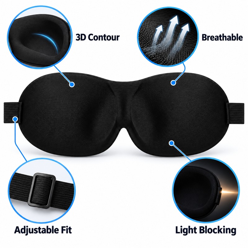 3D Adjustable Sleep Mask for Sleeping – Breathable Light-Blocking Eye