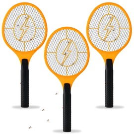 Electric Fly Swatter Handheld Bug Zapper - Indoor Outdoor Zapping Racket for Pest Mosquito & Flies - Battery Powered Safe to Touch with 3-Layer Safety Mesh, Standard Size, Pack of 3