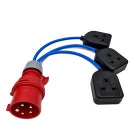 UK Made 16 Amp 415v 3-Phase Breakout Splitter to 3 x 13 Amp 230v Mains Power Sockets (0.3m Length)