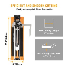 Hoteche 16-Inch Manual Tile Cutter 3-in-1 Professional Porcelain Ceramic Tile Cutter with Tungsten Carbide Scoring Wheel and Chrome Plated Solid Rails
