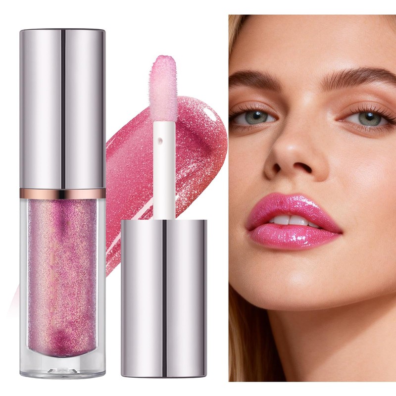 Glitter Lip Gloss, Sparkling Iridescent Lip Gloss Moisturizing Hydrating Shimmer