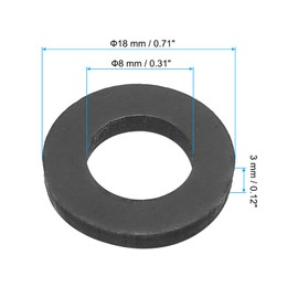 PATIKIL M8 Rubber Flat Washer, 80 Pack 8mm ID 18mm OD 3mm Thick Sealing Spacer Gasket Ring for Faucet Pipe Water Hose Fastener Bolt, Black
