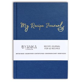 BYANIKA Recipe Book For Own Recipes | Create Your Own Cookbook Journal | Hardback Notebook | Blank Diary To Write In | Cooking Organiser Family Cook Books | Foodie Baking Kitchen Gifts (Sapphire Blue)