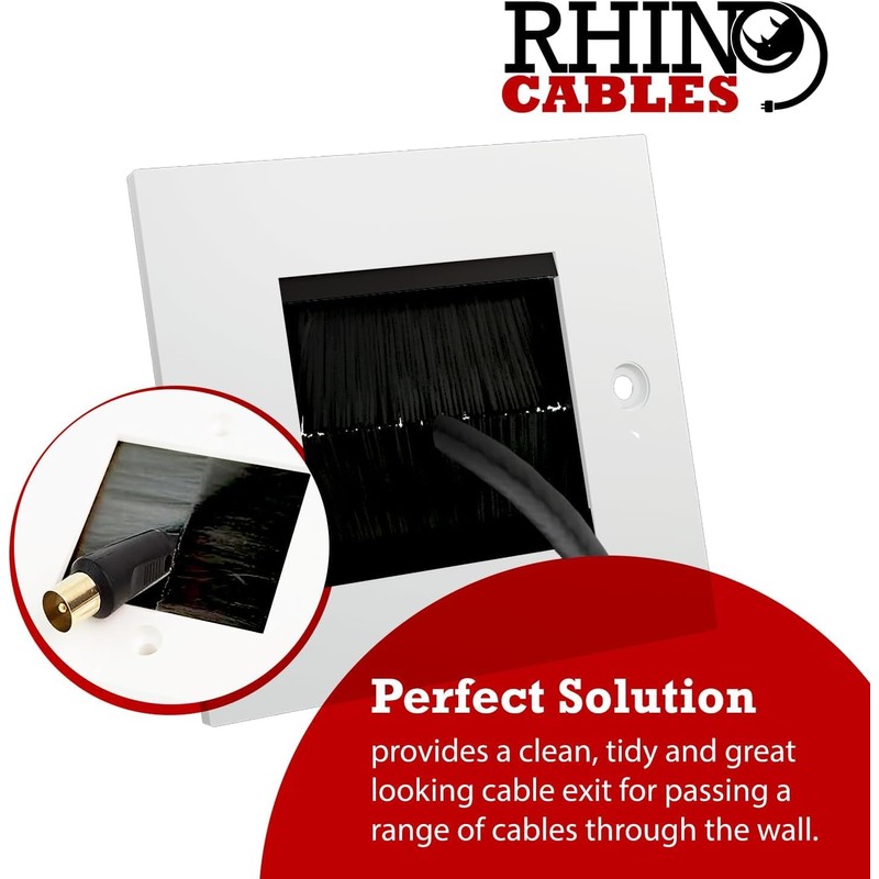 rhinocables Single Gang White Brush Plate Faceplate for Wall-Mounted Installation