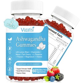 Vazatisi Vazatisi 2 Pack Sugar Free Ashwagandha Gummies for Women Men, 2500mg Organic Ashwa Root Extract Supplement for Relax Restore Balance, Vegan Gluten Free, 120 Count