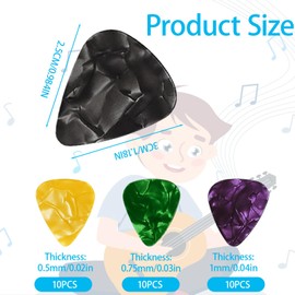 CLOEWCL 30 Pcs Guitar Picks Variety, Colorful Premium Celluloid Picks Suitable for Electric Guitar, Bass Guitar, Primary Color Guitar, Guitar Picks with Thin, Medium and Thick Gauges (Random Color)