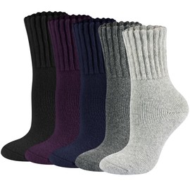 Boot Socks for Women Thermal Warm Socks for Men Winter Thick Hiking Crew Socks Women 5-10 Youth 5 Pairs (Dark Set)