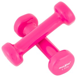 MAXXIVA Dumbbell Set, Vinyl Steel Core Dumbbells, Gymnastic Dumbbells, Sports, Strength Training, Fitness, Weight Choice of Colours (Pink (2 x 0.5 kg))