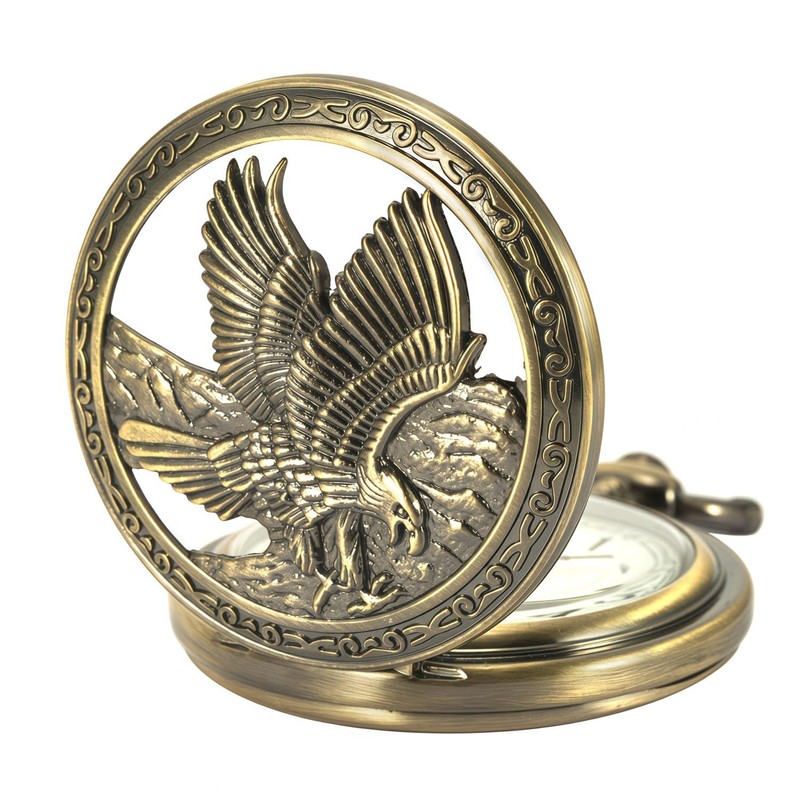 DerMacht Pocket Watch with Chain Oversized 50MM Quartz Steampunk Hollowed