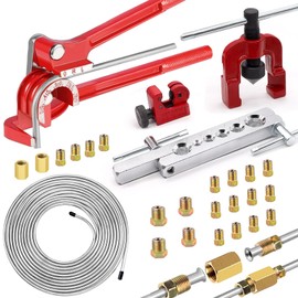 smseace 26Pack 1/4 Inch Brake line kit Includes 25FT Zinc-Plated Brake Lines with Fittings(16pcs Fittings,2pcs Union+4pcs Nut)，Brake line Bender，Single Flaring Tool，Pipe Cutter 1/4 Inch Brake Lines