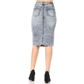 Women's Plus Size Ripped Middle Length Pencil Stretch Denim Skirt in Blue Snow Wash Size 2XL (78000)