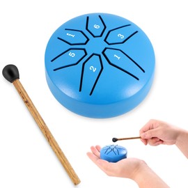 EASTROCK Mini Steel Tongue Drum for Kids 3 Inch 6 Notes Percussion Instrument Handpan Drum C Key with Mallets,Music Book (Blue)