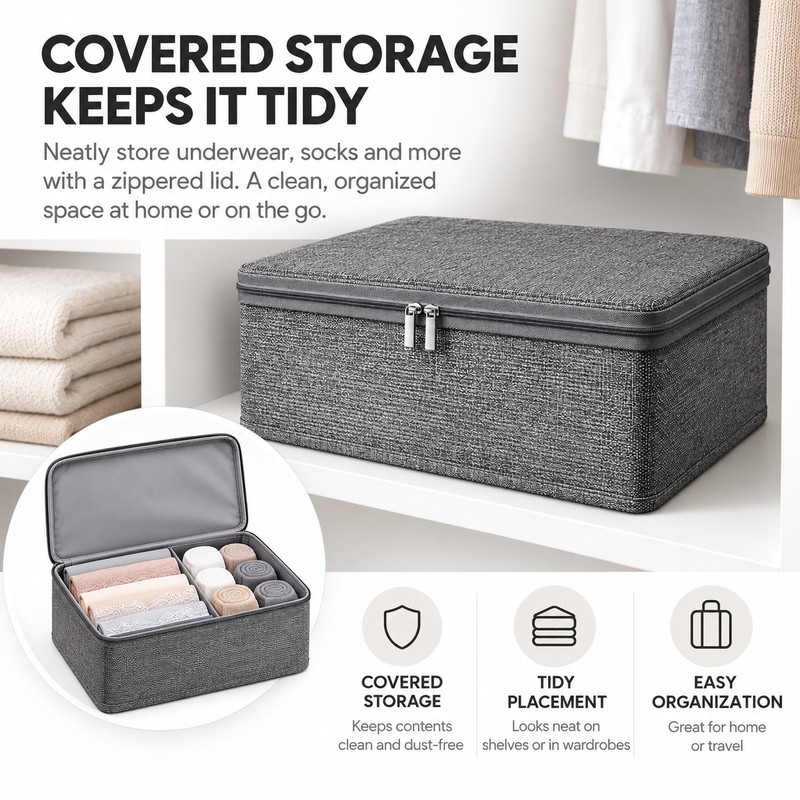 Large Capacity Foldable Clothes Storage Box with Lid, Polyester Closet