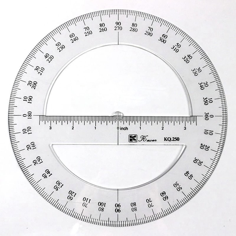 Round Protractor 360 Degree Plastic Measuring Tools Maths Organic Semicircle
