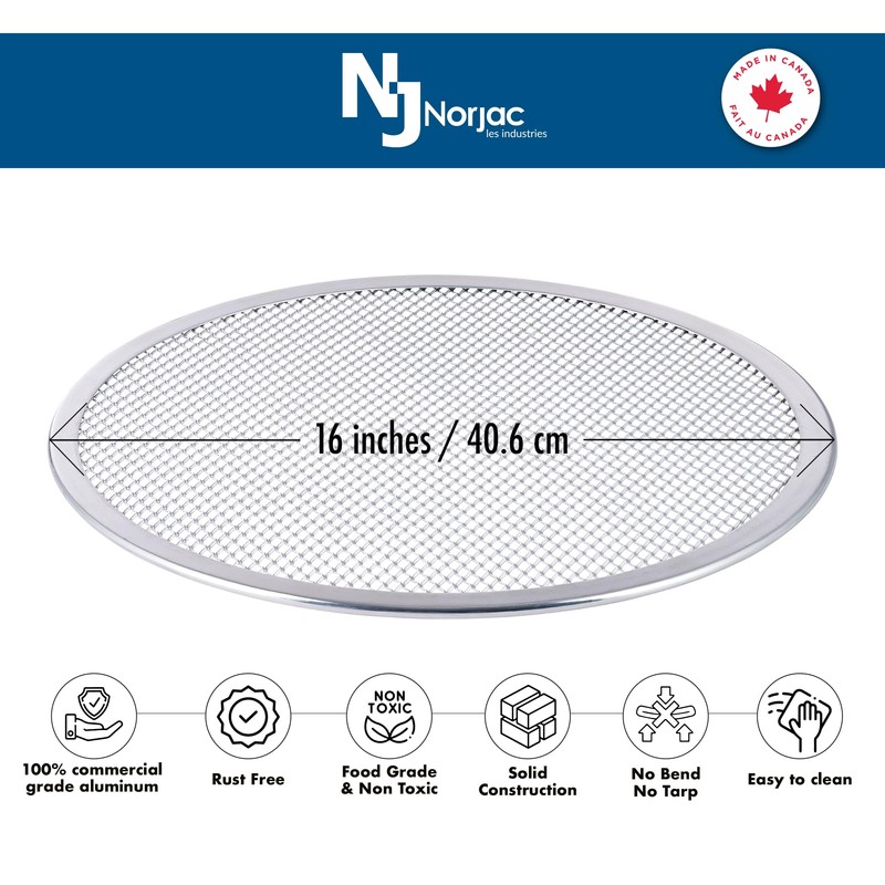 Norjac Pizza Screen, 16 Inch, 6 Pack, Seamless Rim, Restaurant-Grade,