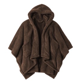 CUBRIDGE Wearable Blanket Sherpa Poncho Office Work Warm Cozy Shawl Blanket,Plush Cape Wrap for Adults (Dark-Brown)