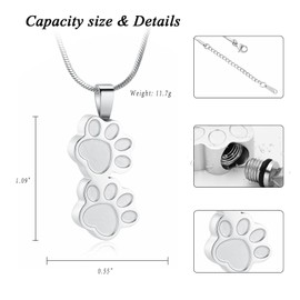 Urn Necklace for Ashes for Dog, Paw Print Cremation Jewelry for Ashes, Stainless Steel Urn Necklace for Pet Ashes Holder (B)