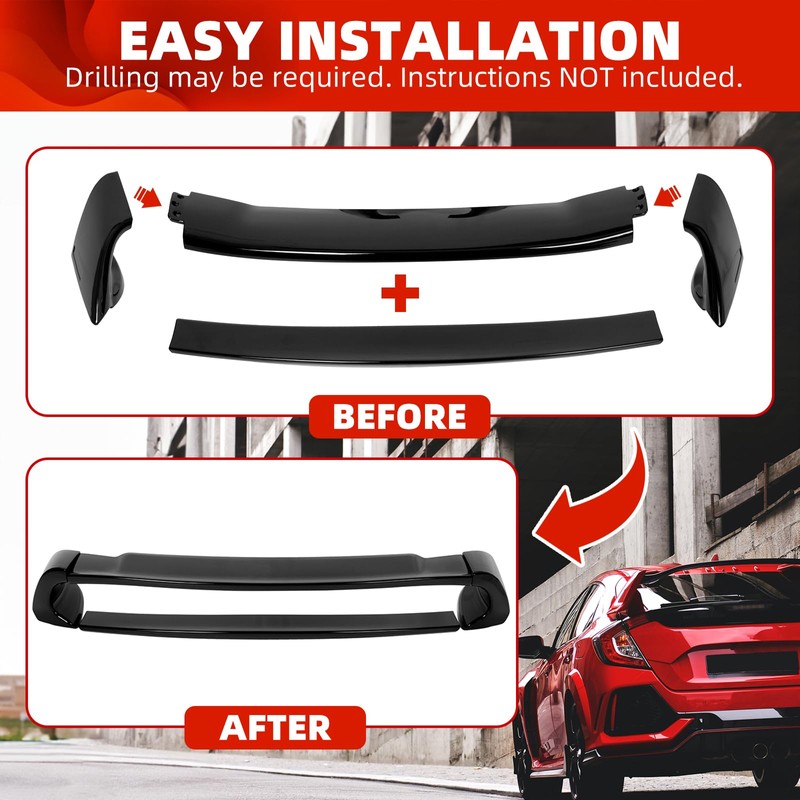 ECOTRIC Rear Trunk Spoiler Wing Compatible with 2006-2011 Honda Civic