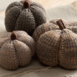 3er-Set Cobblestone Grey Cozy Knit Kürbisse, Herbst-Schalenfüller, rustikaler Bauerntisch für den Herbst (Cobblestone Multi-Size-Set)