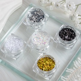Nail silver material sucker, ultra mini 1mm tiny glitter, 1 piece, tiny star glitter set of 5 / 네일은재료빨 초미니 1mm 쪼꼬미 글리터, 1개, 쪼꼬미 별 글리터 5종세트