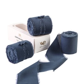 Waylipun 3 Rolls 5 cm x 6.4 m Gift Ribbon, Wedding Festival Ribbons, Chiffon Ribbon Decorative Ribbon for Wrapping Gifts, Bouquets, Wedding Invitation, DIY Crafts - Dark Blue