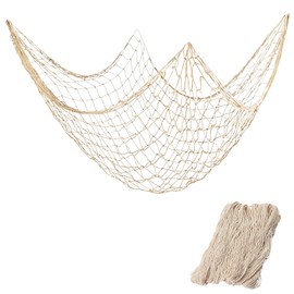 1 PCS Fish Net Decorations for Party,Fishing Net Decor,Decorative Nautical Themed Cotton Fishnet Party Accessory, Fishing Net Decor,Suitable for Home Bedroom,100 * 200 CM (White)