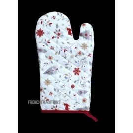Tissus Toselli French Provencal Cotton Pot Holder Holiday Edelweiss White & Red Made in France