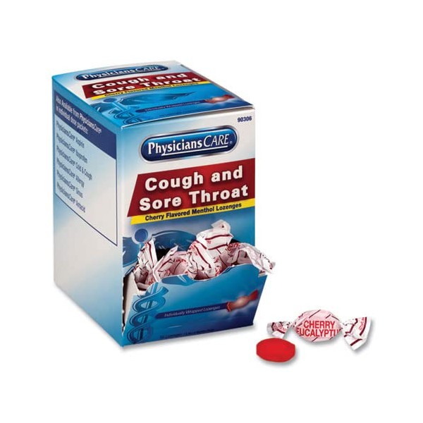 PhysiciansCare Cough and Sore Throat, Cherry Menthol Lozenges, 50 Individually Wrapped per Box