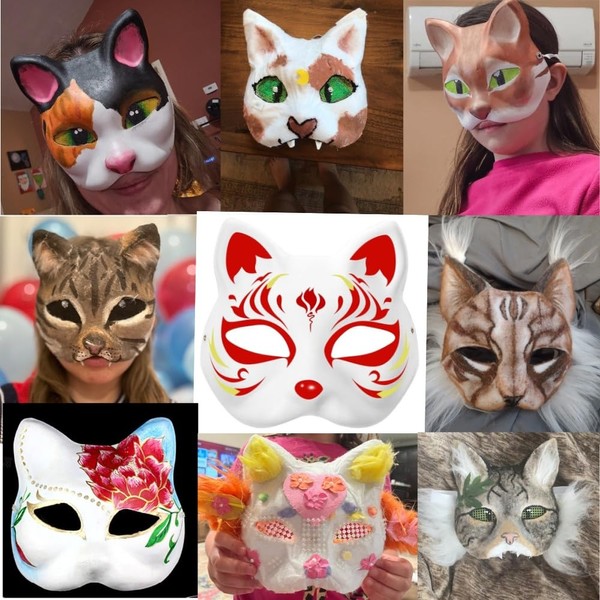ChicRosa 5 Pcs Cat Masks White Paper Blank Hand Painted