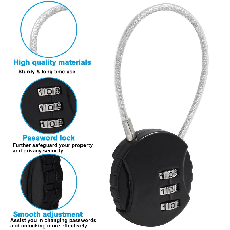 Waziaqoc 2 Pcs Wire Rope Lock, Mini Combination Lock, Wire