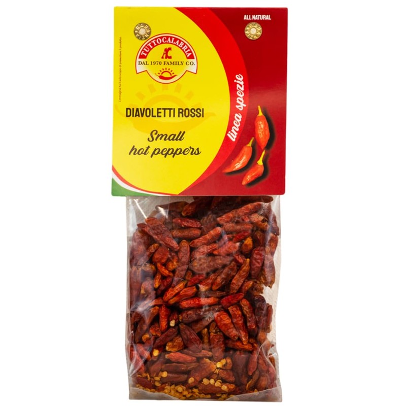 TUTTOCALABRIA Calabrian Diavoletti Rossi, Small Dried Spicy Hot Chili Peppers,