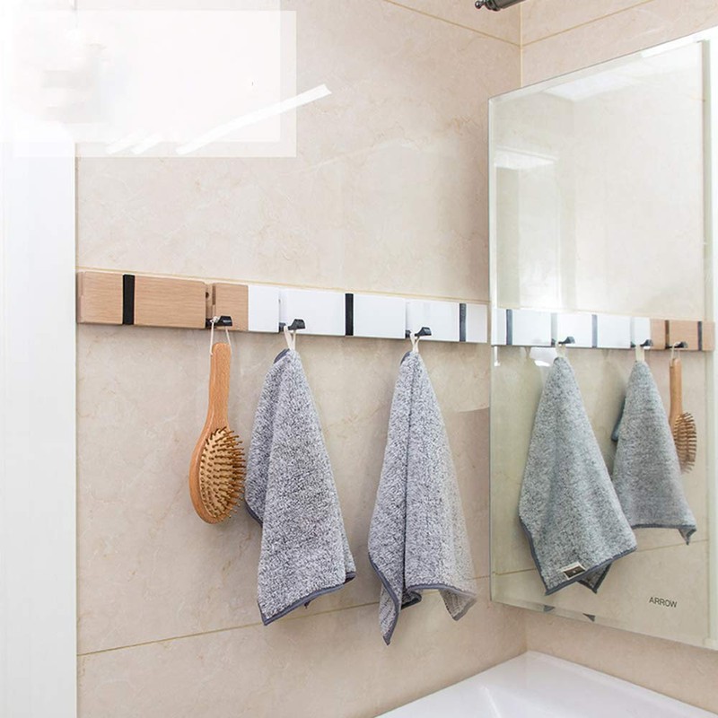 YunNasi Bamboo Coat Rack with Foldable Hooks Wall Coat Rack