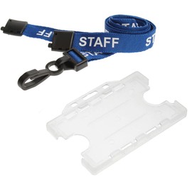 Customcard ltd® Staff Neck Lanyard Blue Plastic Clip & Double Sided Opaque Open Faced ID Card Holder