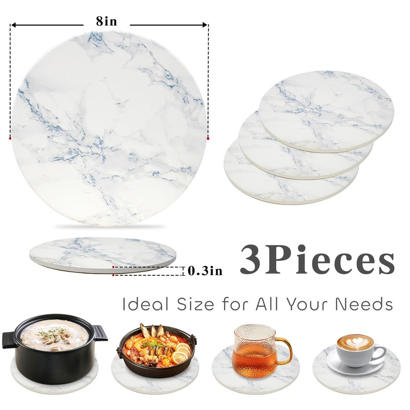 Ceramic 8" Trivets - Marble Style Heat Resistant Hot Pads,