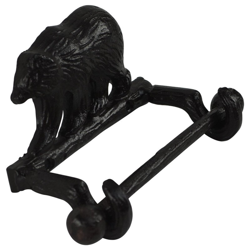 Treasure Gurus Black Metal Wall Mount Bear Toilet Paper TP
