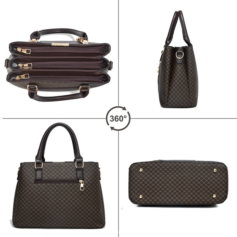 Purse and Handbags for Women, 3 Zip Compartments Tote Bag