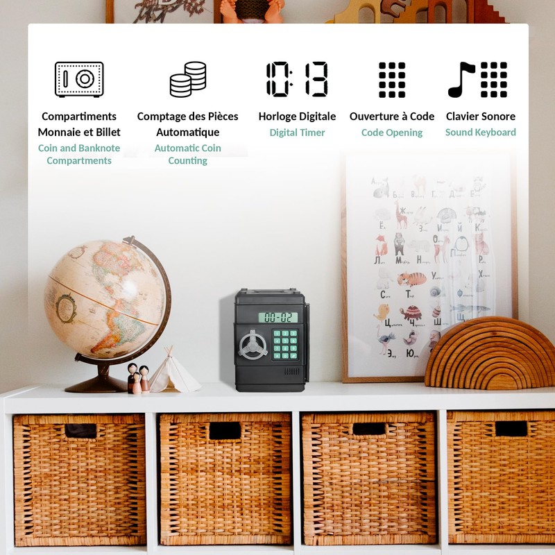 FISHTEC Electronic Money Box as Safe - Automatic Coin Counter