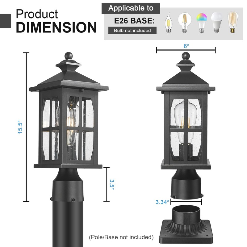Darkaway Outdoor Post Lights, Exterior Post Lantern Lamp Waterproof Aluminum