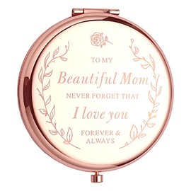 Engraved Mom Christmas Birthday Gifts for Mom from Daughter and Son,Mother's Day Unique Gifts for Mom - I Love You Mom Rose Gold Compact Mirror - Christmas Meaningful Present Ideas for Your Mom