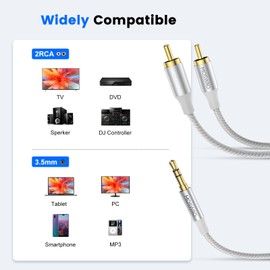MOSWAG RCA Cable, 3.5 mm Male to 2RCA Male Stereo Audio Adapter Dual Shielded Gold-Plated Coaxial Cable Nylon Braided AUX RCA Y Cable for Smartphones, MP3, Tablets, Speakers, HDTV