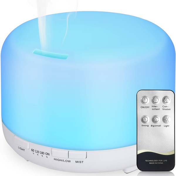 Hianjoo 450ml Essential Oil Diffuser, Electric Aroma Ultrasonic Aromatherapy Fragrant Oil Vaporizer Humidifier, Purifies The Air, Timer and Auto-Off Safety Switch, 7 LED Light Colors (Pure White)