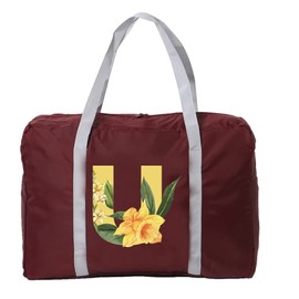 Floral Initial Letter Printed 45x36x20 for Easyjet Airlines Underseat Travel Bag Holdall Bag Carry on Hand Luggage Weekend Bag Packable Travel Duffel Bag,Sports Fitness Luggage (Floral U)